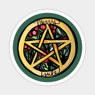 Merry Yule Pentacle Holly Berry Magnet